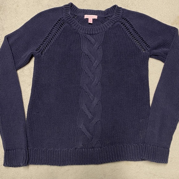 Lilly Pulitzer Sweaters - Lilly Pulitzer Sweater Medium Blue Cable Knit Crewneck Preppy Cotton